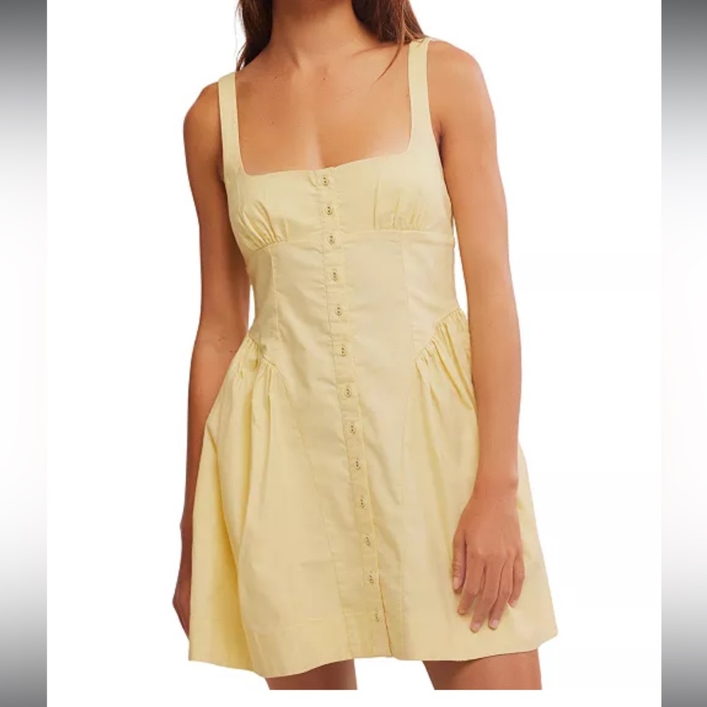 NWT Free People Astrid Oxford Mini Dress in Yellow